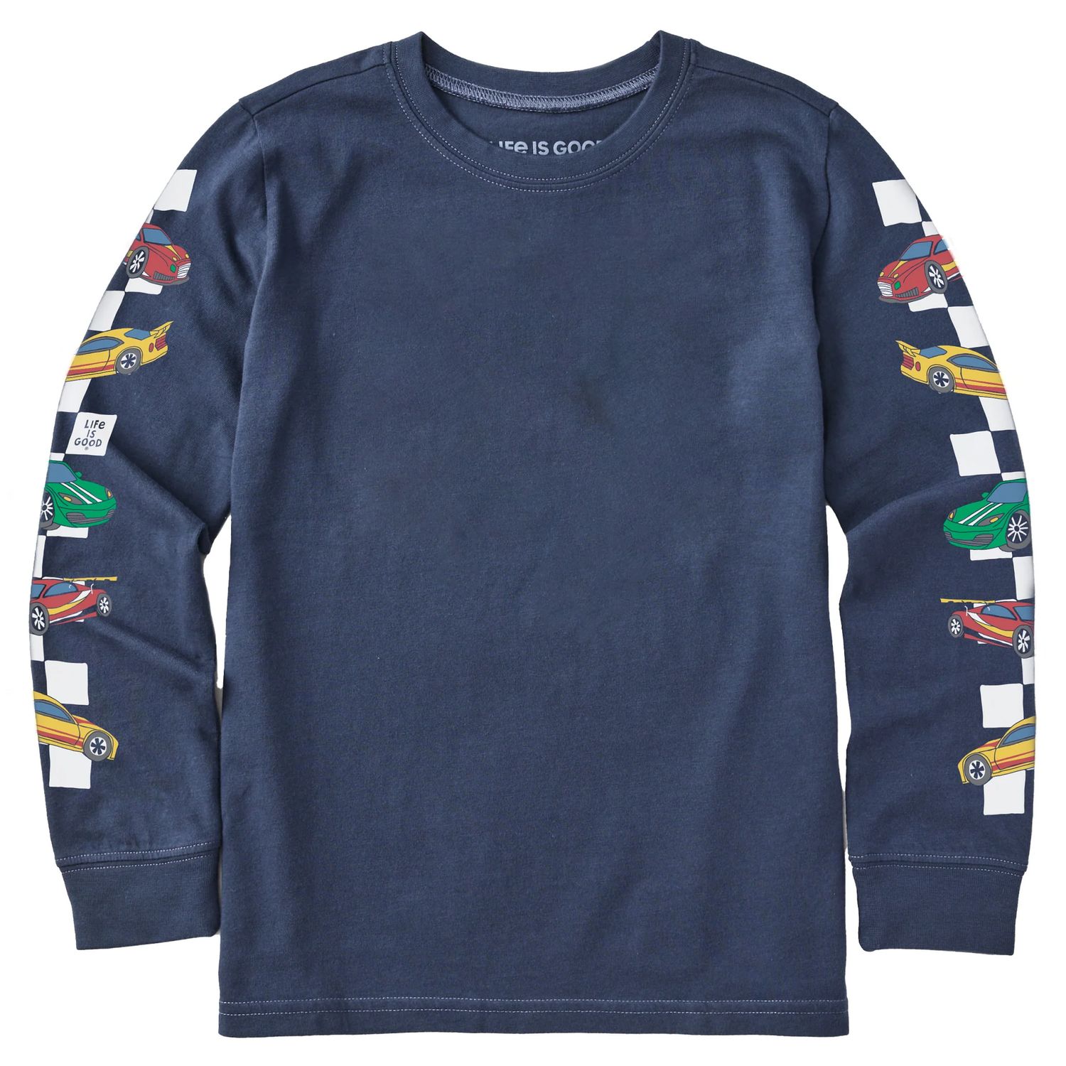 Kids Race Cars Long Sleeve Crusher Tee Shirt, Color: Darkest Blue, Size: XS