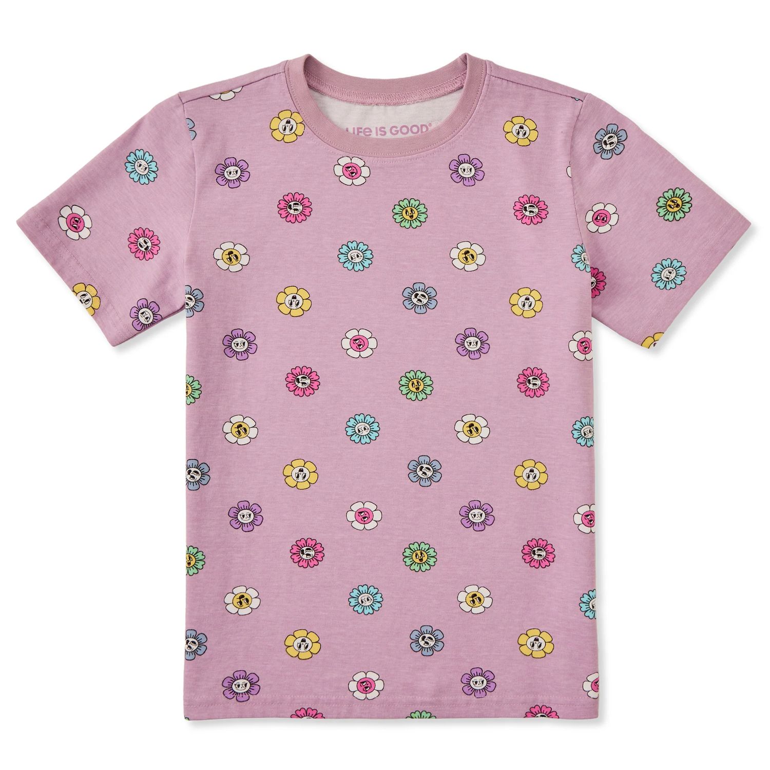 Smiling Daisy Pattern Short Sleeve Toddler Tee Shirt, Color: Violet Purple, Size: 2T