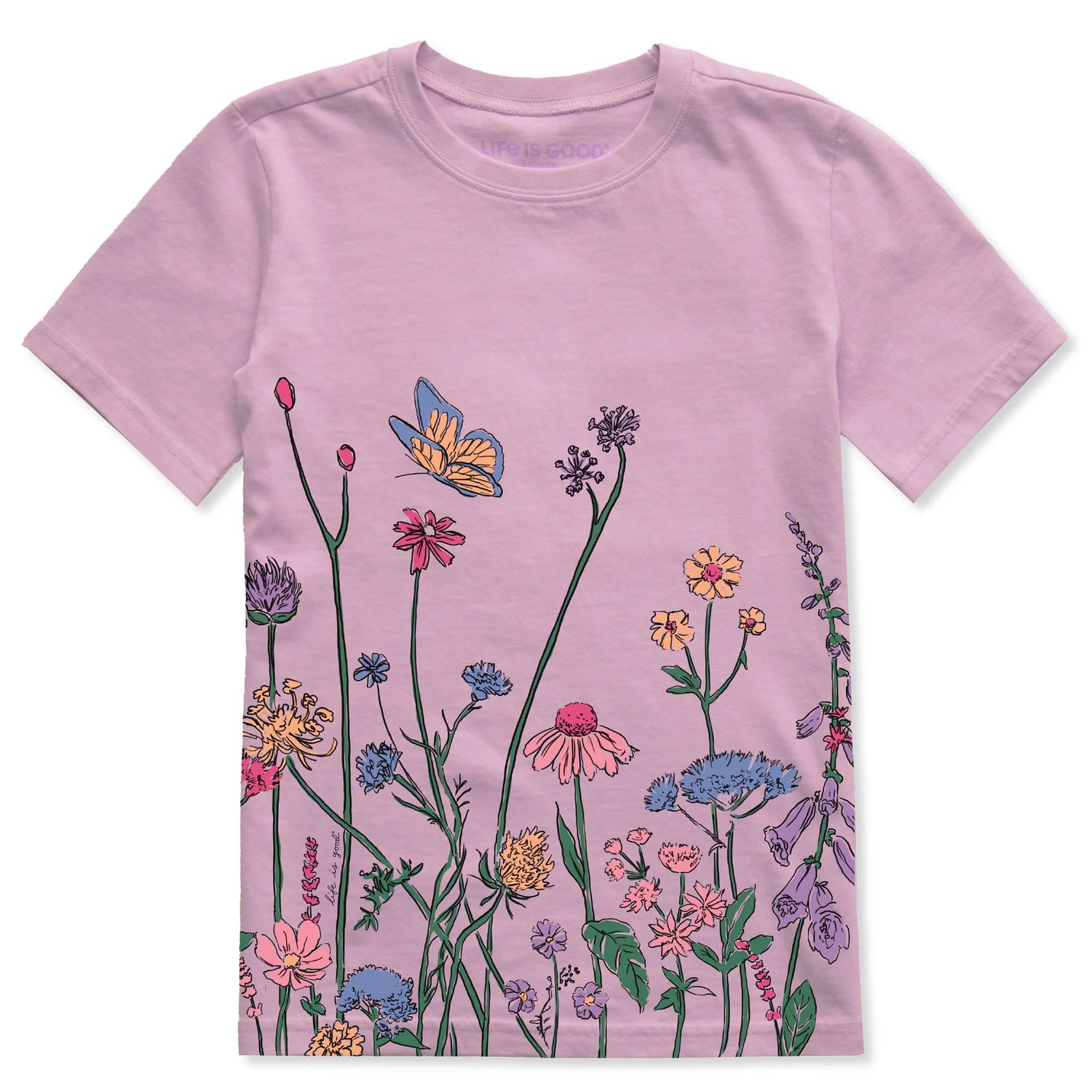 Kids Wildflower Garden Short Sleeve Tee Shirt, Color: Violet Purple, Size: XS