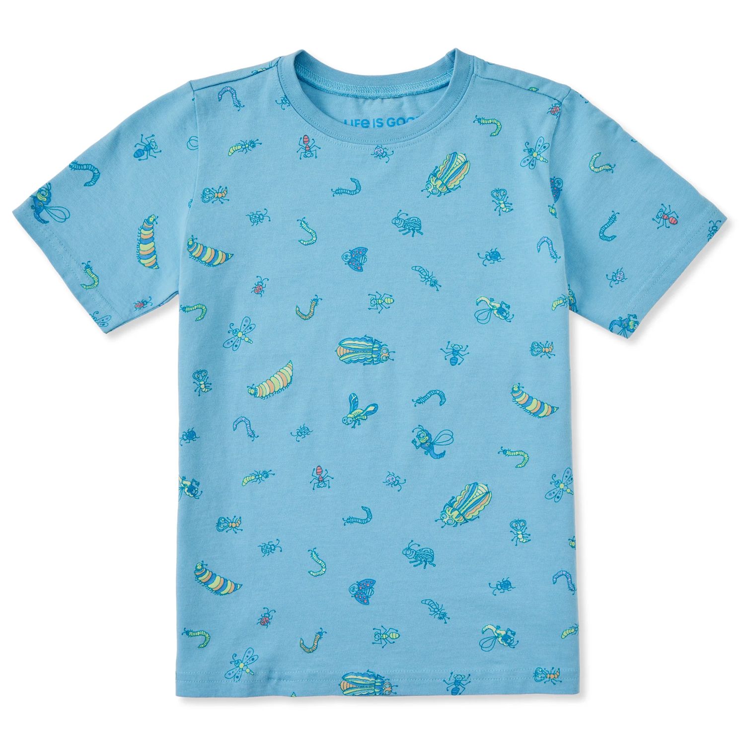 Doodle Bug Pattern Short Sleeve Toddler Tee Shirt, Color: Cool Blue, Size: 2T