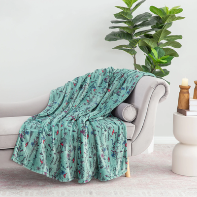 Cardinal Floral Plush Throw Blanket
