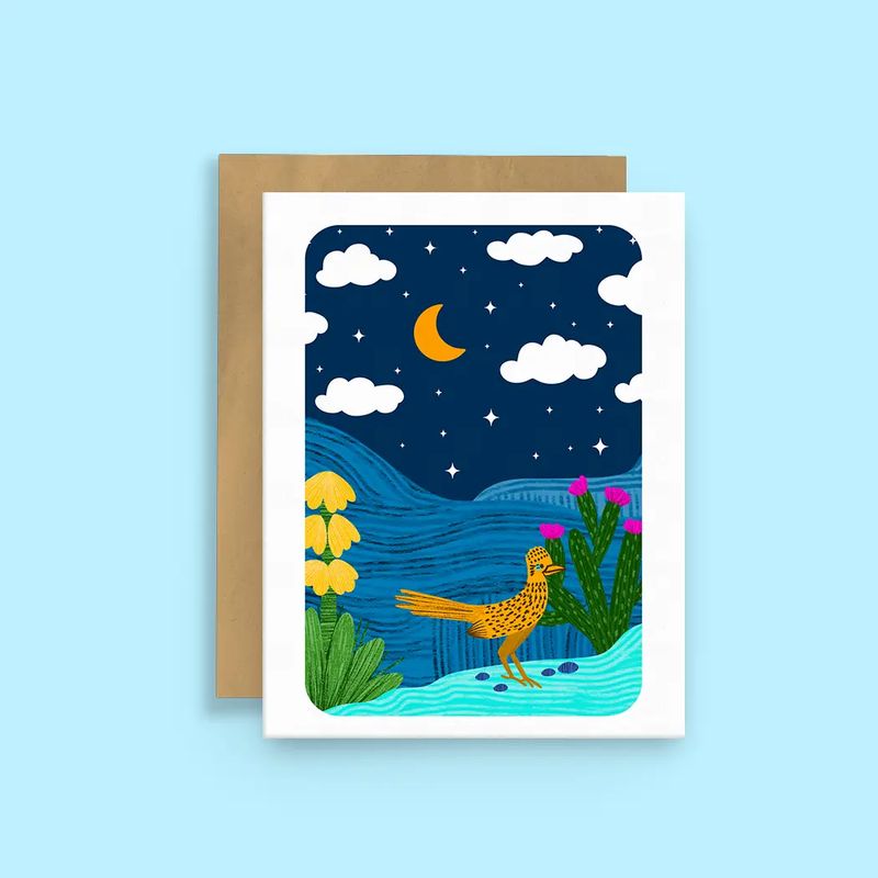 Greeting Card, Roadrunner Desert Night