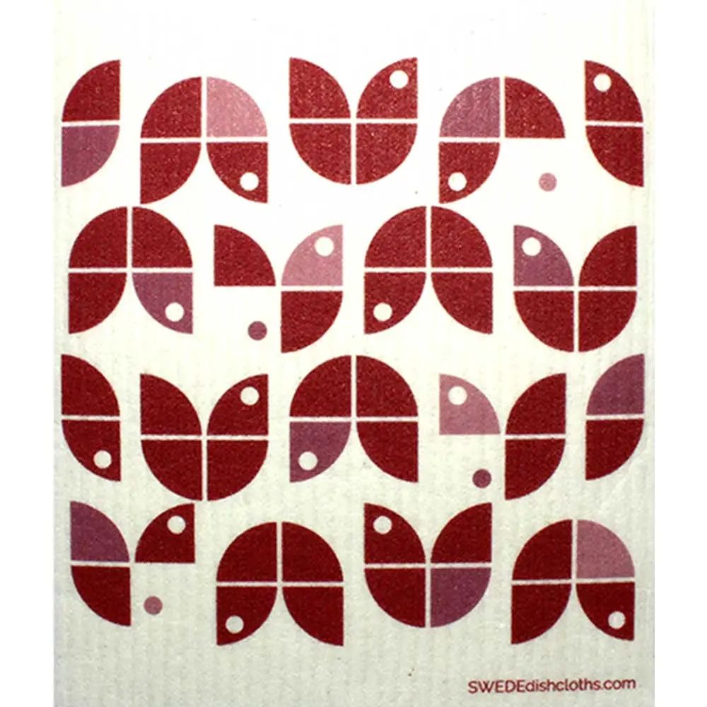Swede Dishcloth - Geo Flowers Red on Natural