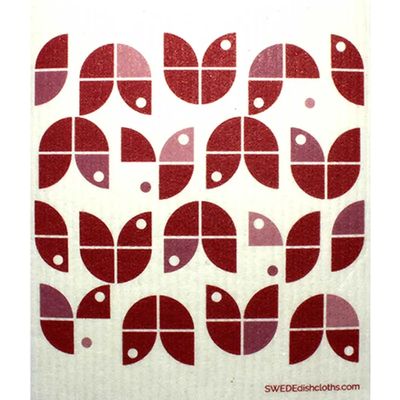 Swede Dishcloth - Geo Flowers Red on Natural