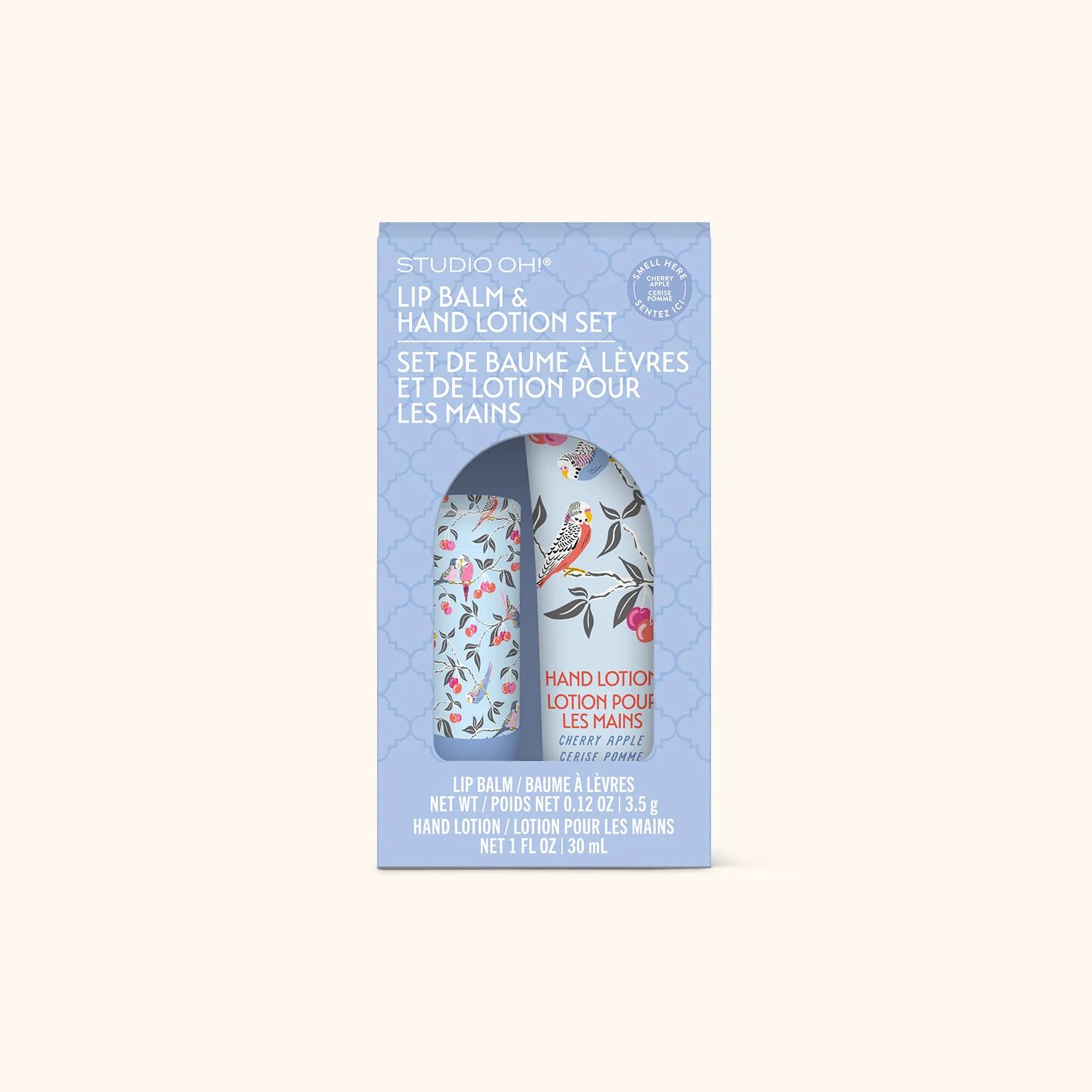Lip Balm &amp; Hand Lotion Set, Pattern: Birds in the Cherry Tree