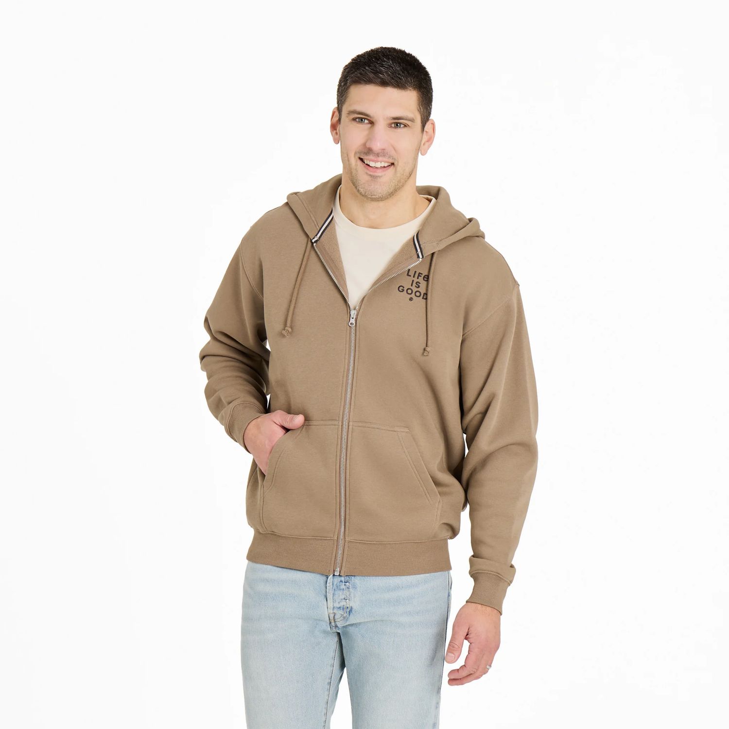 Men's Crafty Lig Stacked Good Vibes Fleece Zip Hoodie, Color: Mushroom Brown, Size: XL