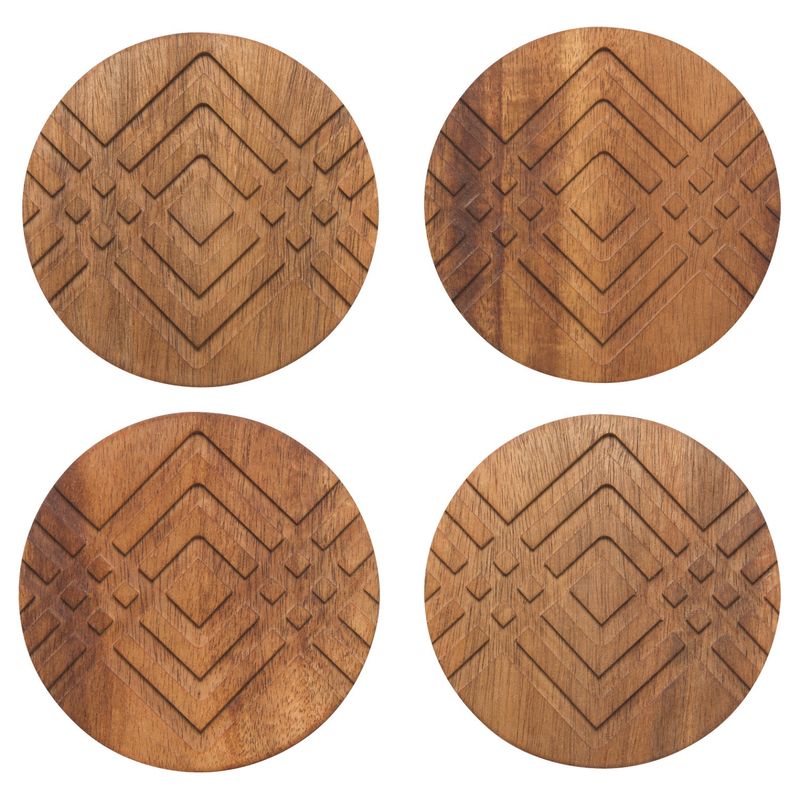 Coaster Set of 4, Wood - Geo