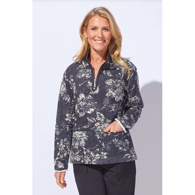 Crinkle Floral Fleece Quarter Zip Pullover