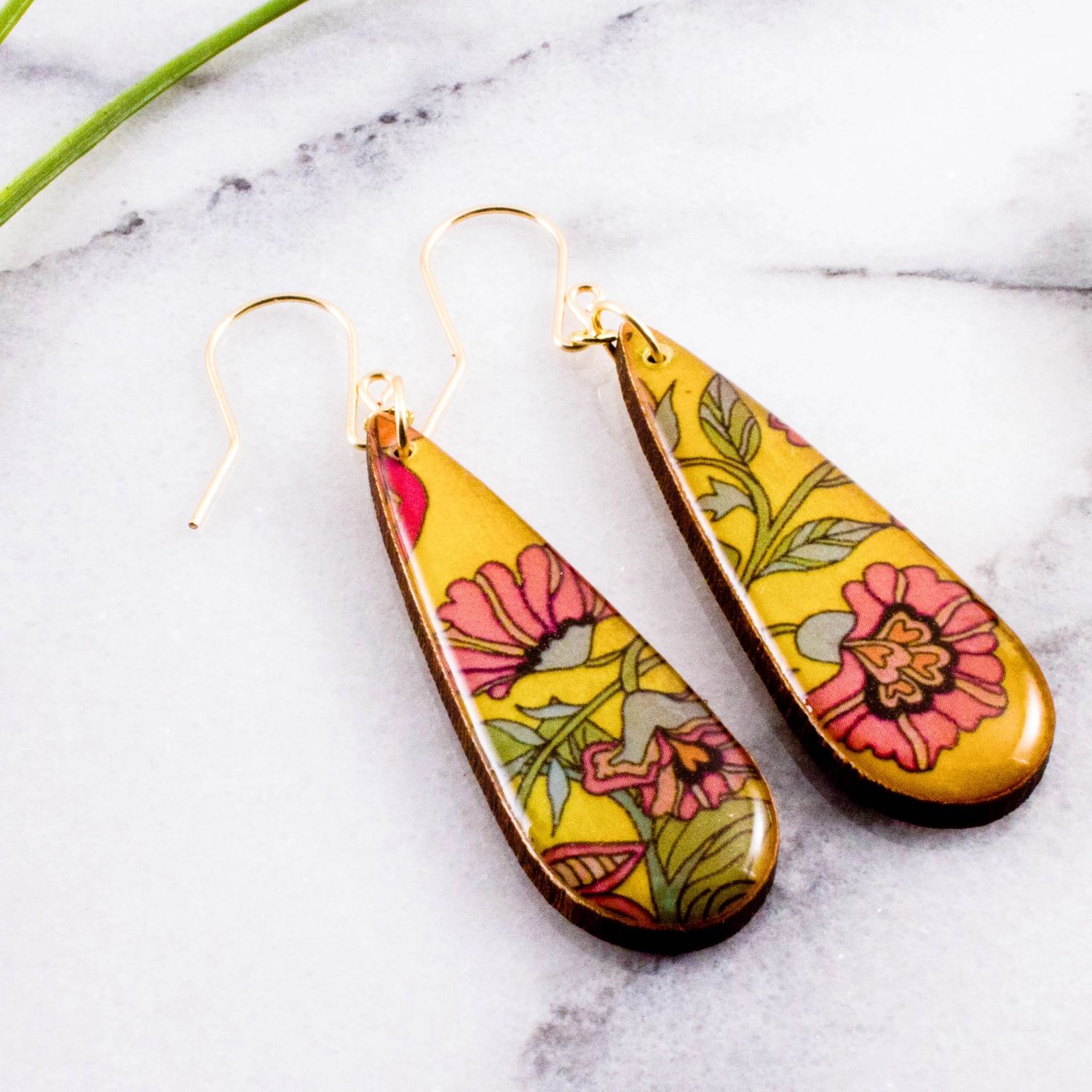 Yellow Nouveau Teardrop Earrings, Color: Gold