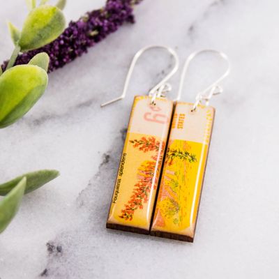 US- Vintage Botanical Desert Coral Postage Stamp Earrings