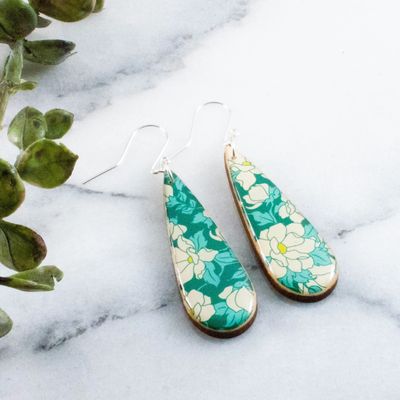 Teardrop Teal Dogwood Blossom Earrings