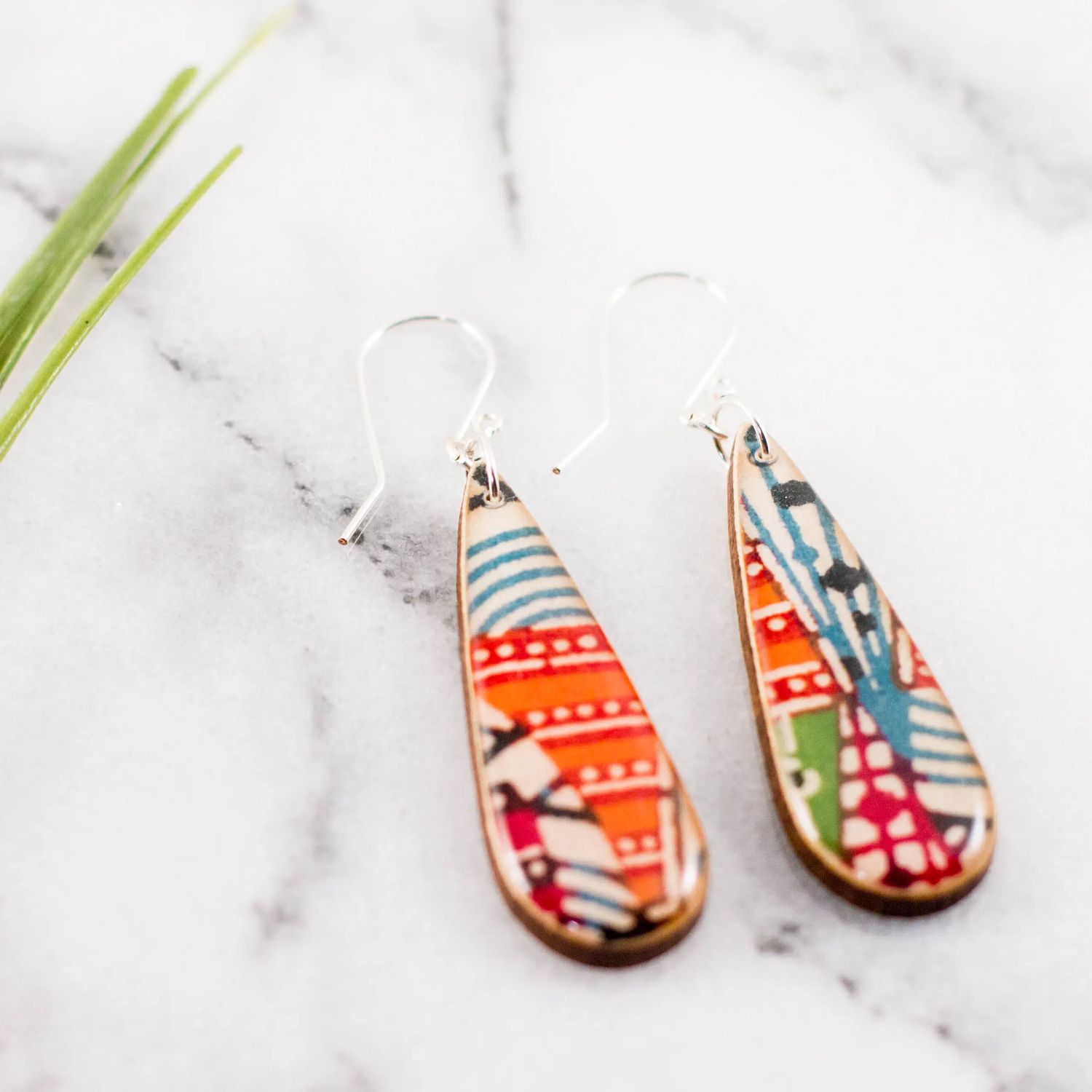 Teardrop Japanese Bright Geometric Earrings, Color: Silver