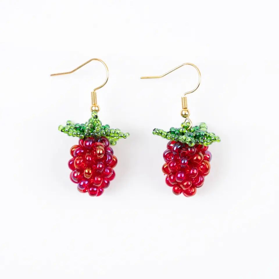 Raspberry Earrings, Color: Raspberry/Green/Gold