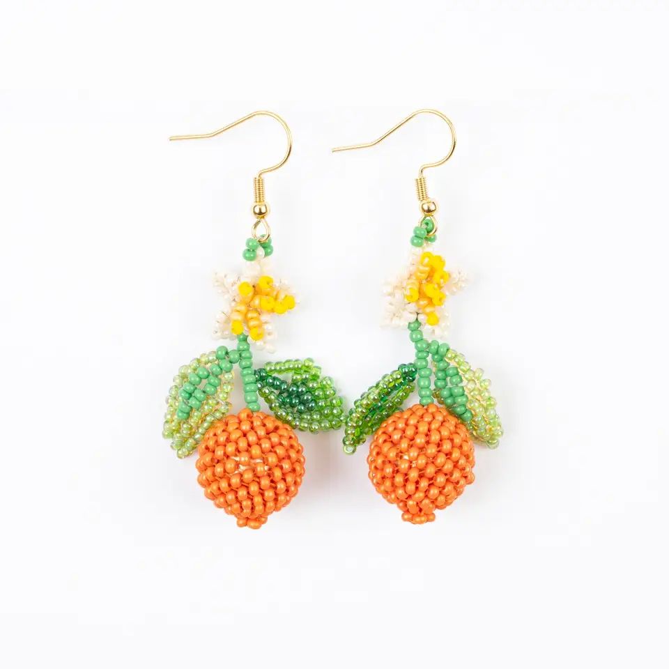 Orange Blossom Earrings, Color: Orange/Green/Yellow/Gold
