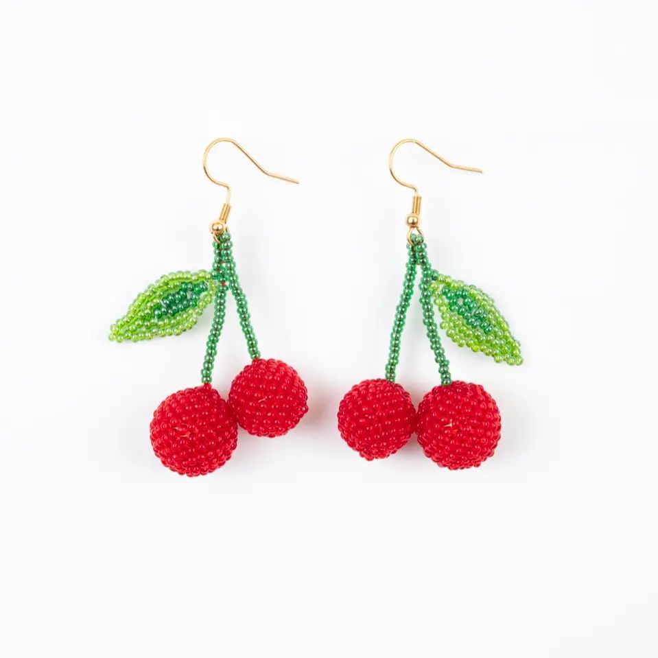Cherry Earrings, Color: Red/Green/Gold