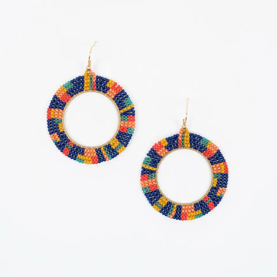 Circle with Square Hoop Earrings, Color: Vibrance