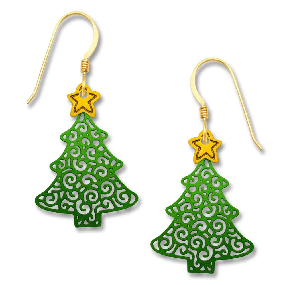 Xmas Star on Filigre Christmas Tree Earrings, Color: Gold