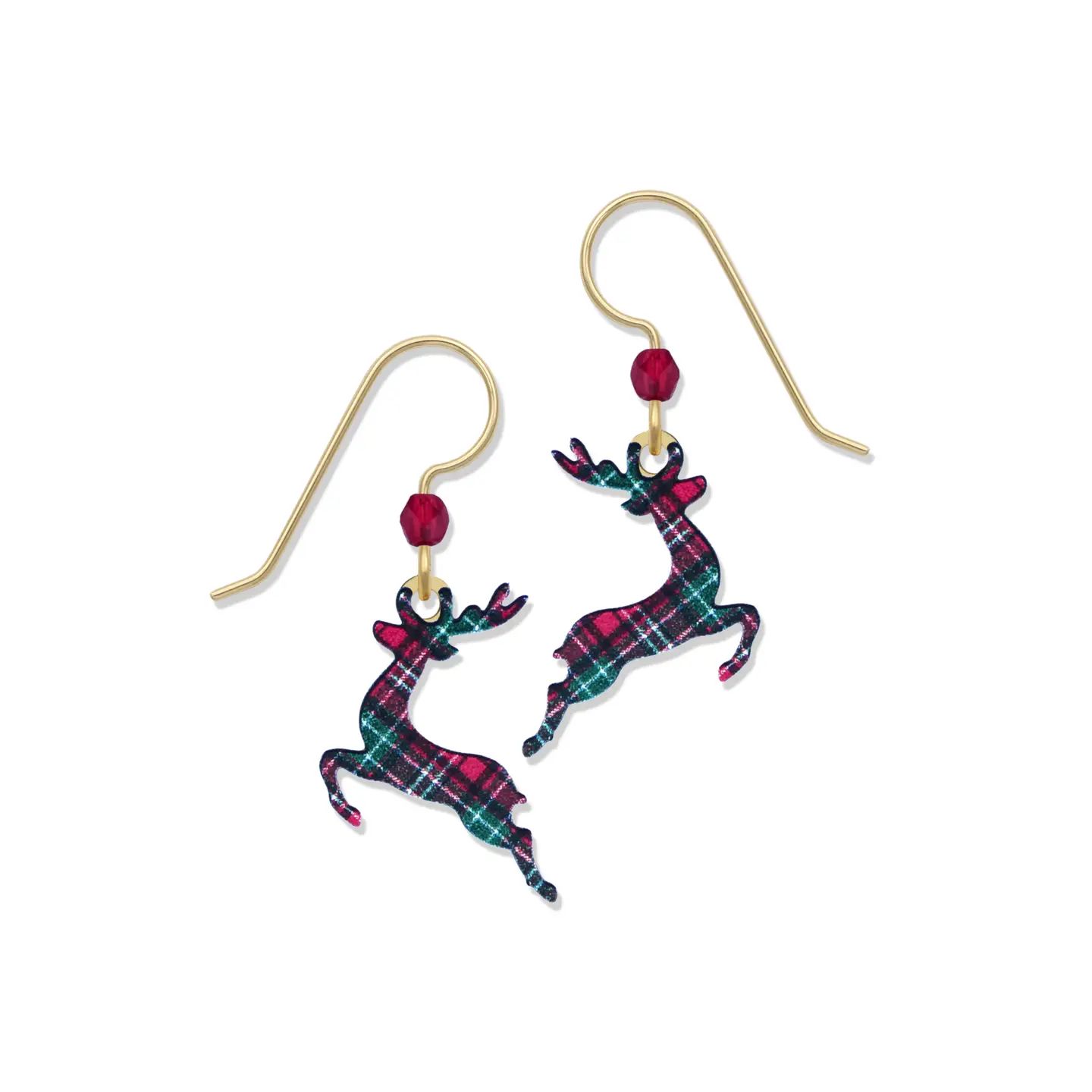 Xmas Plaid Reindeer Earrings, Color: Gold
