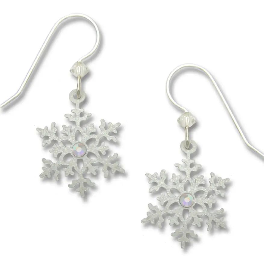 Xmas Pearl White Snowflake Earrings, Color: Silver