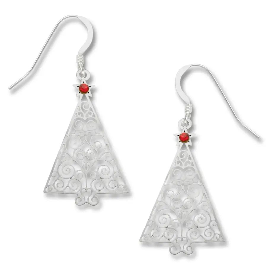 Xmas Filigree Christmas Tree Earrings, Color: Silver