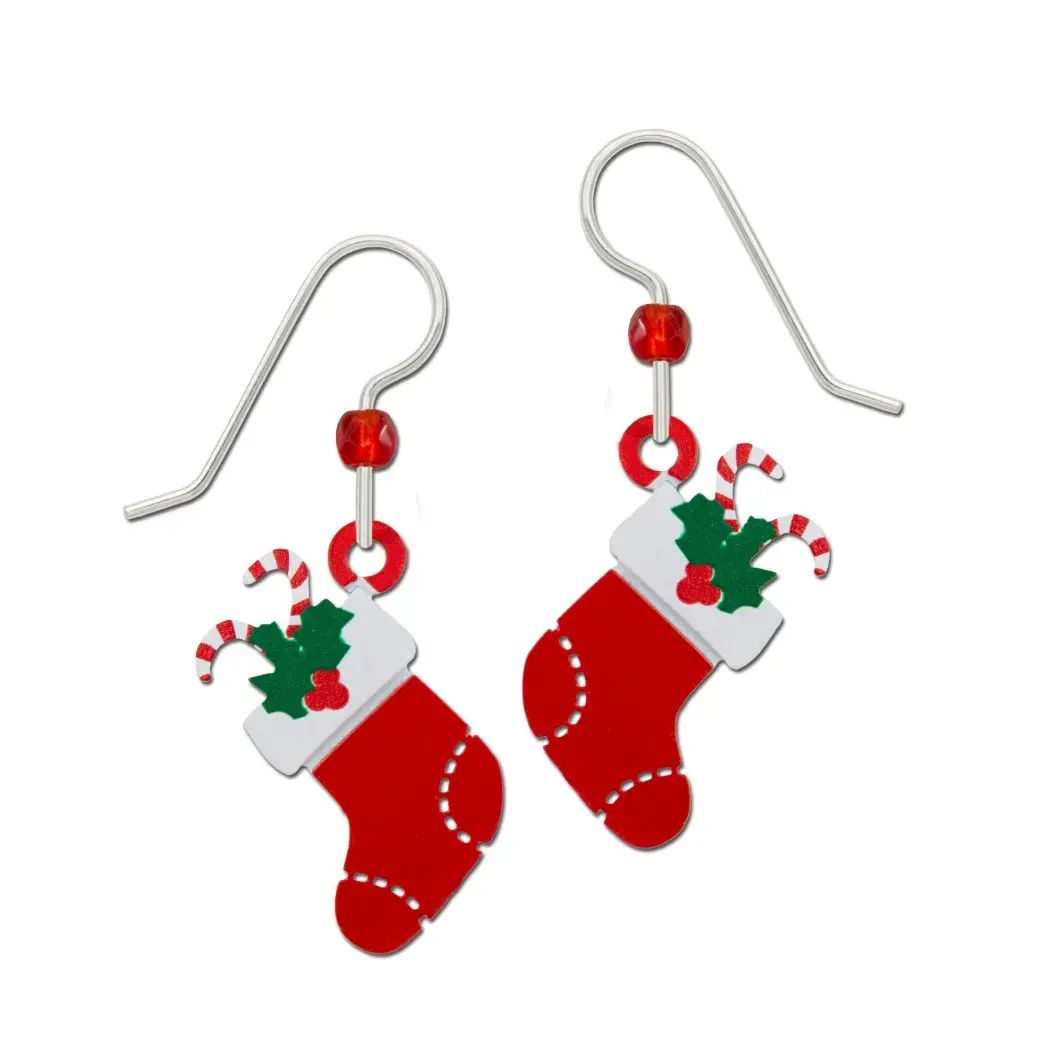 Xmas Christmas Stocking Earrings, Color: Silver