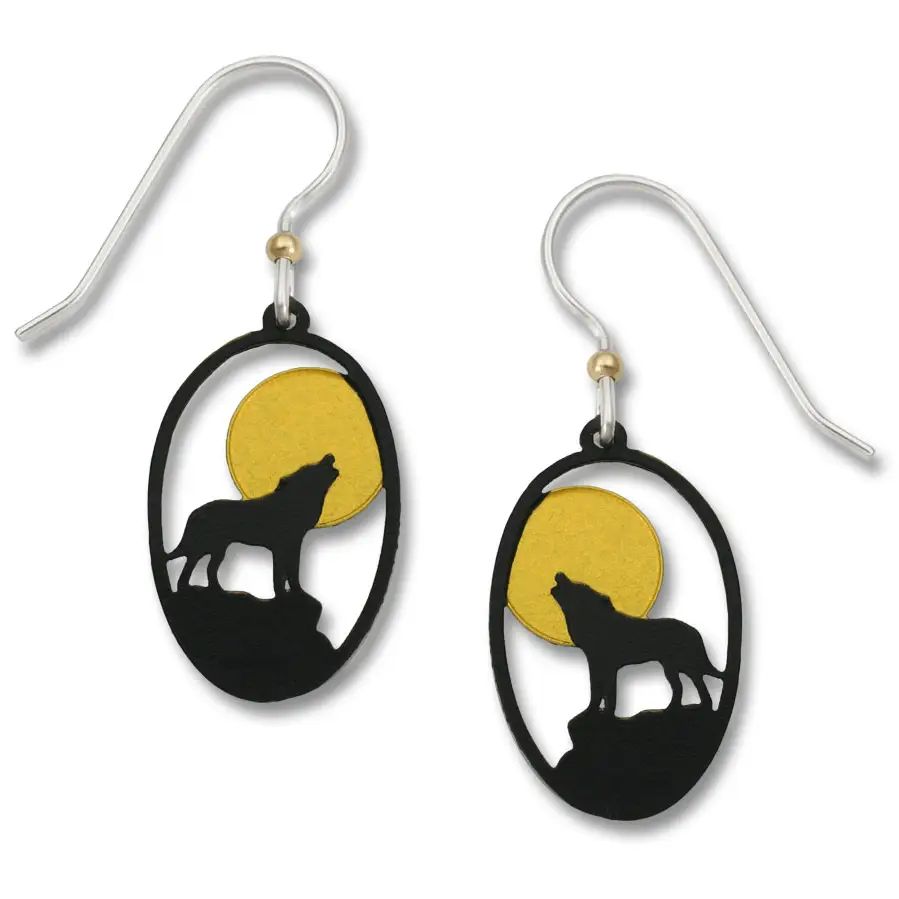 Wolf Howling at the Moon Earrings, Color: Silver