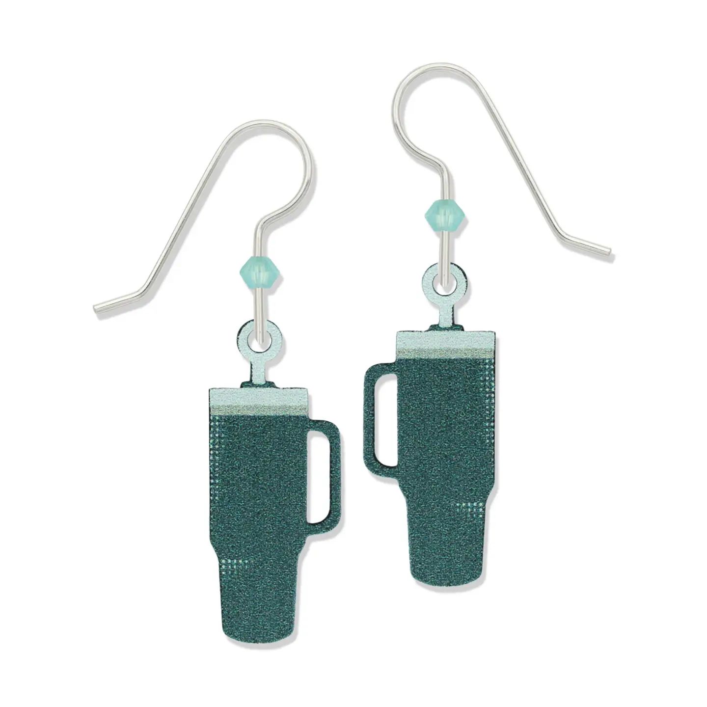 Water Cup with Handle Earrings, Color: Silver