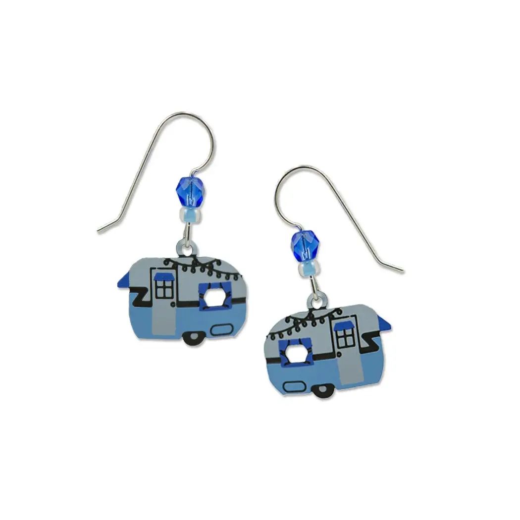 Vintage Camper in Blues (Disc) Earrings, Color: Silver