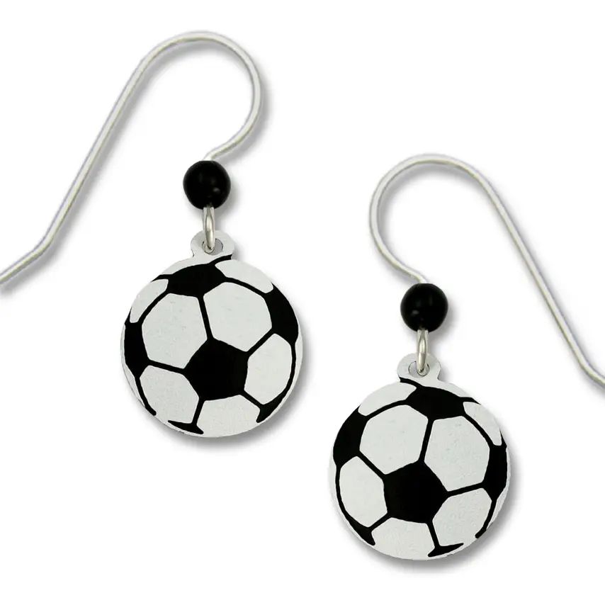 Soccer Ball Earrings, Color: Silver