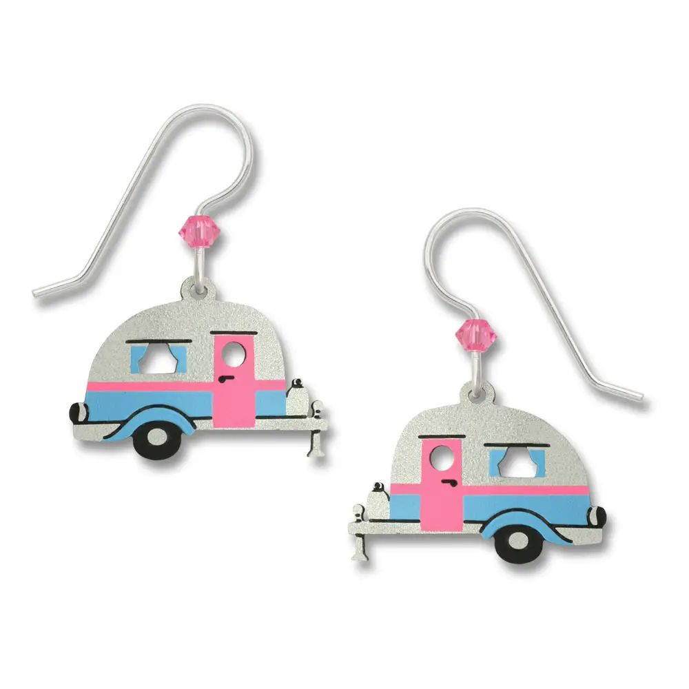 Road Trip! Retro Camper Earrings, Color: Silver