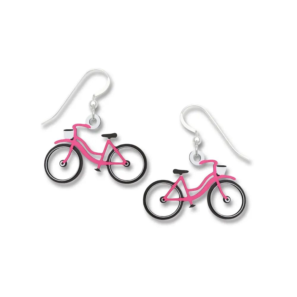 Pink Bicycle Earring, Color: Silver