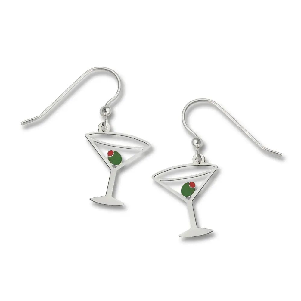 Martini Glass W/Olive Earrings, Color: Silver