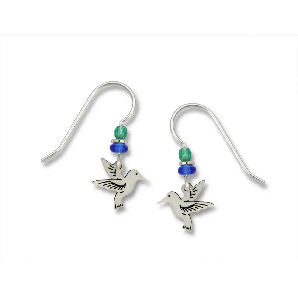 Mini Hummingbird Dangle Earrings, Color: Silver