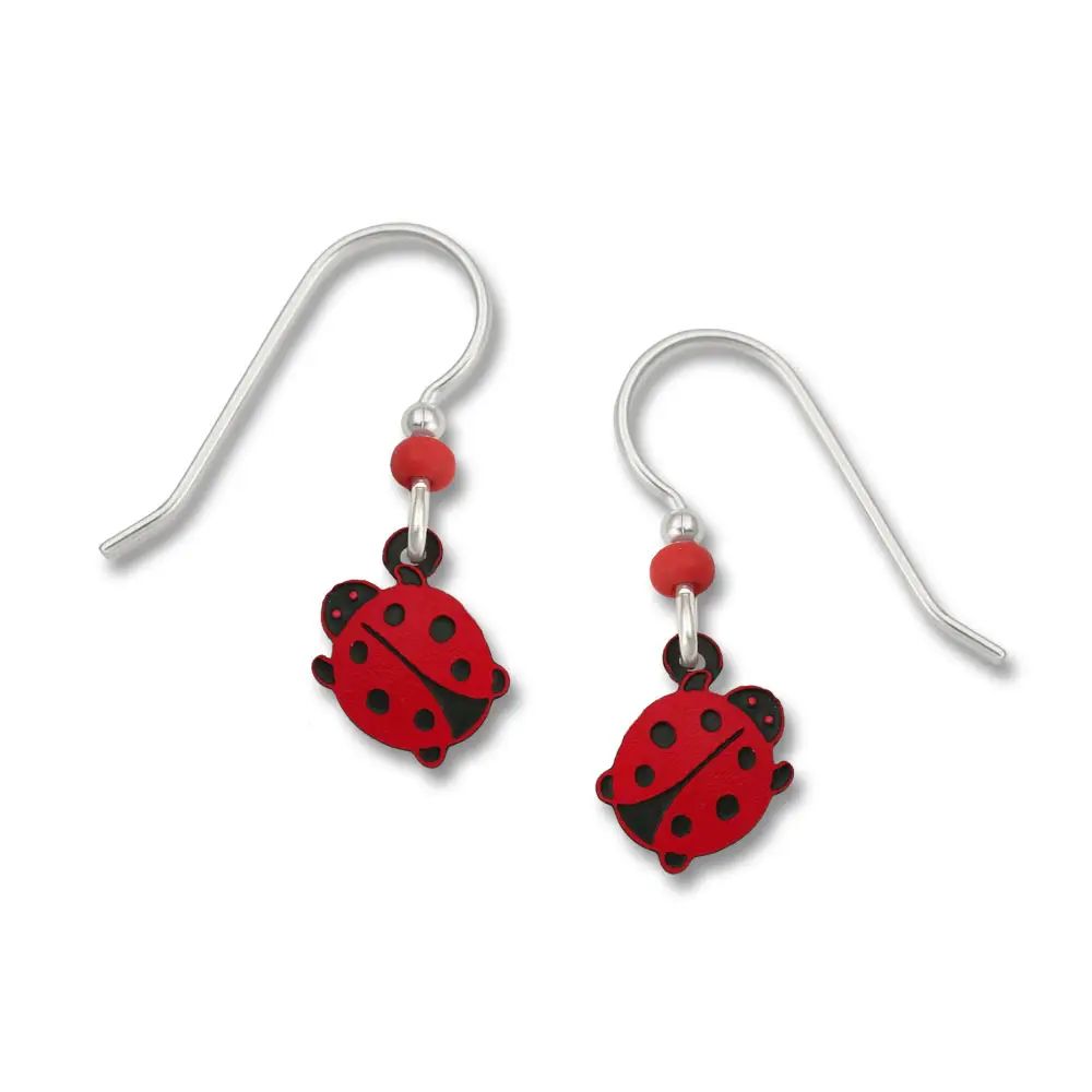 Ladybug Earrings, Color: Silver