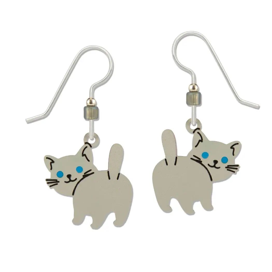 Kitty with Blue Eyes Earrings, Color: Silver