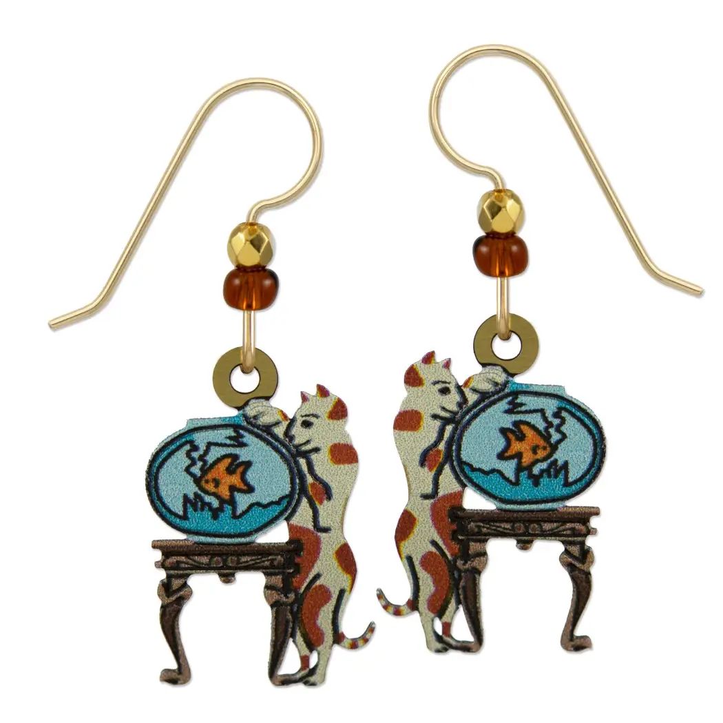 Kitty and a Fishbowl Earrings (disc), Color: Gold