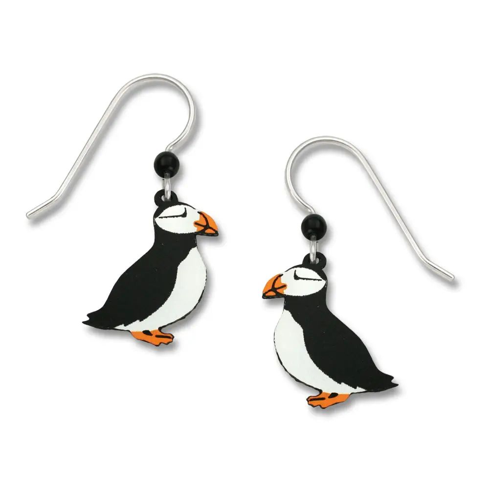 Horned Puffin Earrings, Color: Silver