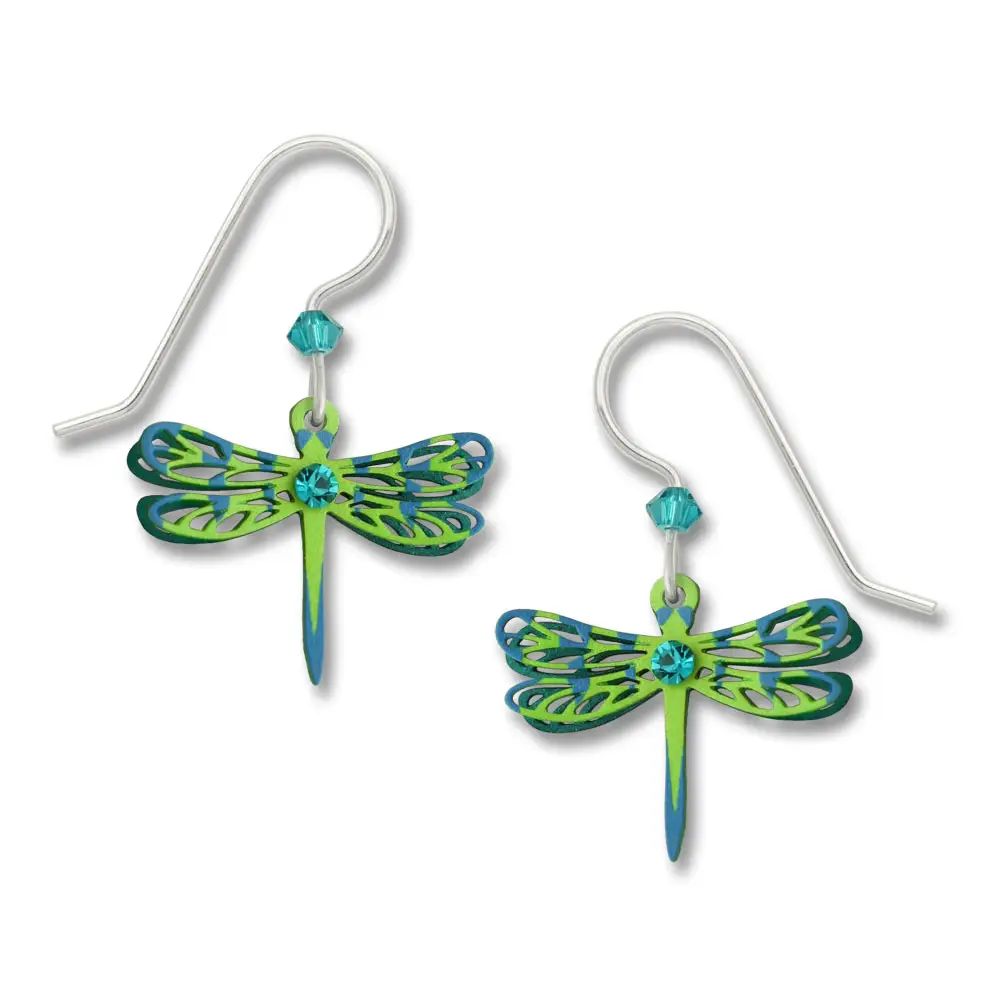 Dragonfly w/Double Layer Wings Earrings, Color: Silver