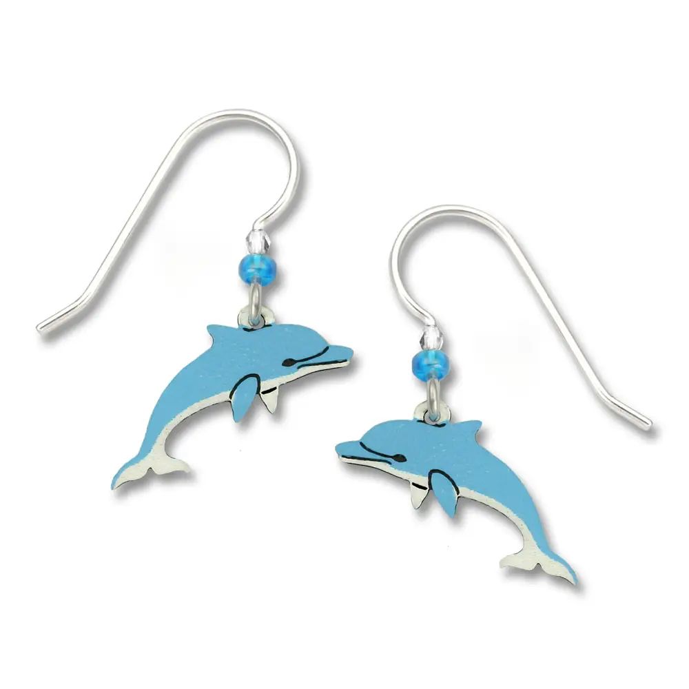 Dark Blue &amp; Light Blue Dolphin Earrings, Color: Silver