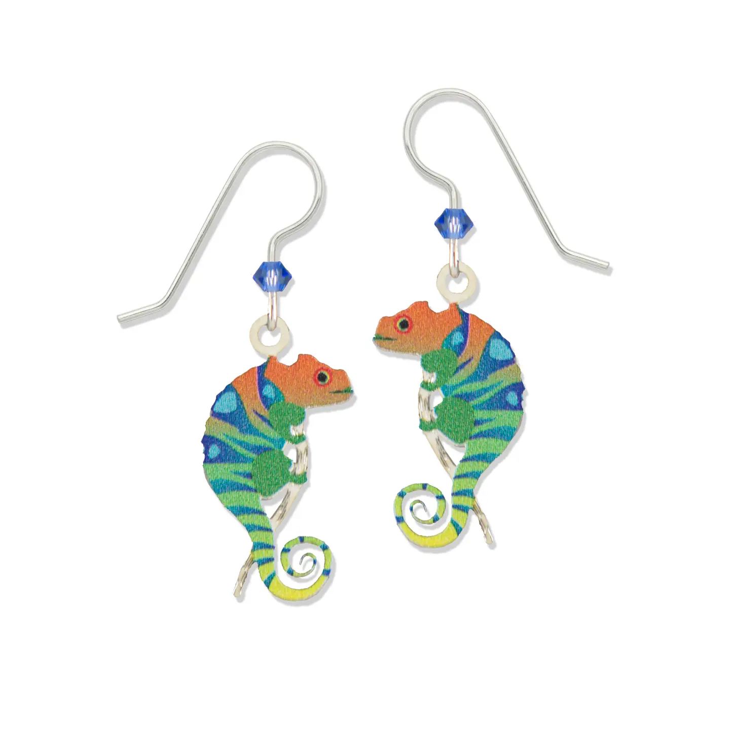 Colourful Chameleon Earrings, Color: Silver