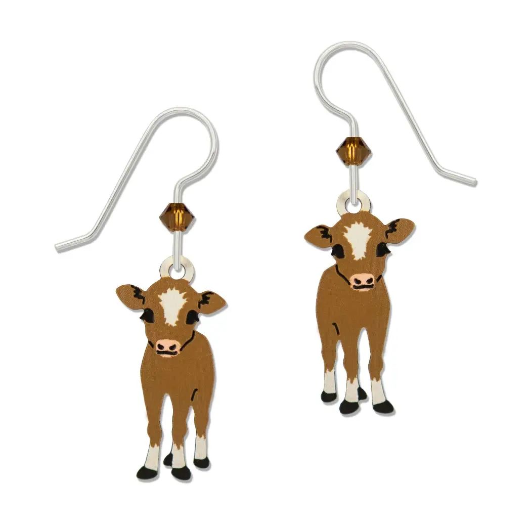 Brown Calf Earrings, Color: Silver