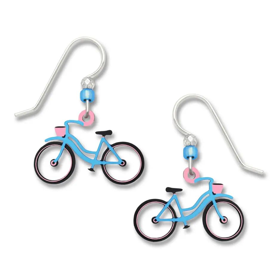 Blue &amp; Pink Bike Earrings (Disc), Color: Silver