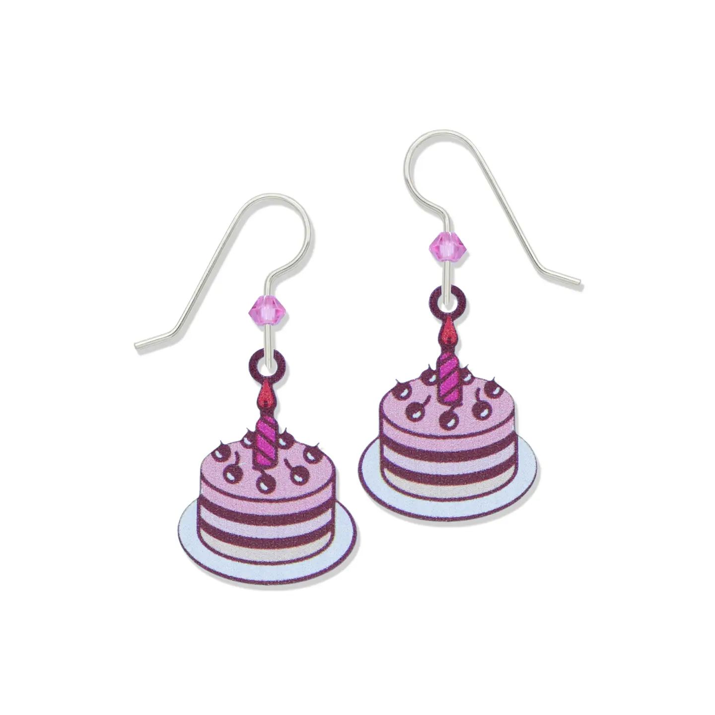Birthday Cake Earrings, Color: Silver