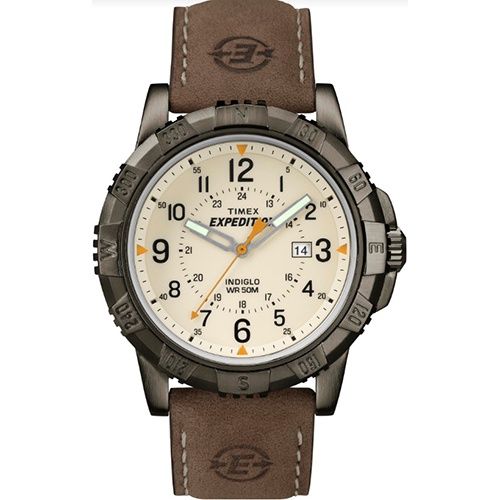 Timex Expedition Rugged Metal Analog 45mm Leather Strap Watch, Color: White/Brown