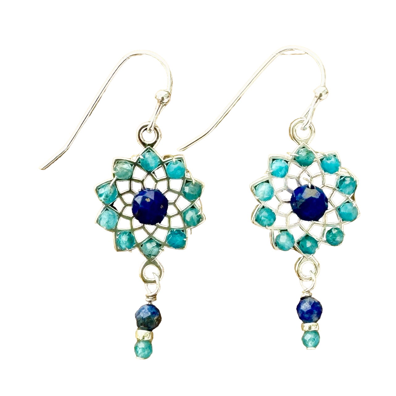 Woven Flower with Apatite and Lapis, Color: Silver