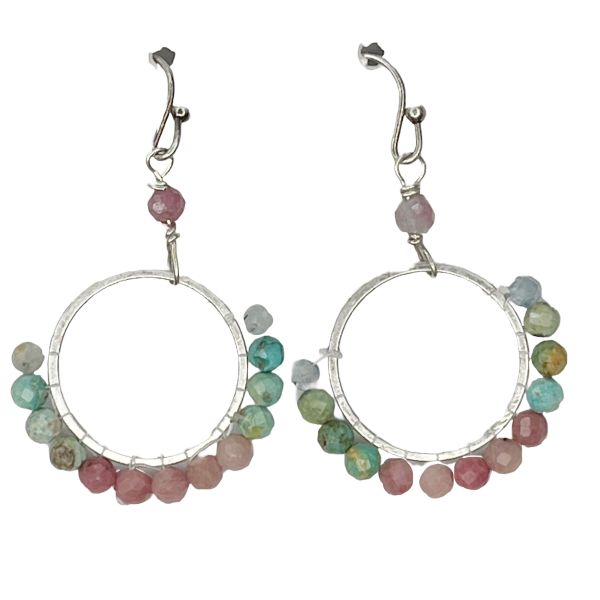 Woven Hoop With Amazonite, Rhodonite &amp; Turquoise E, Color: Silver
