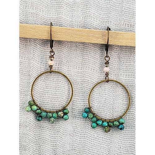 Woven Hoop w/ Turquoise Earrings, Color: Brass
