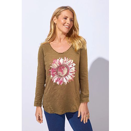 Destination Laid Back V-Neck T - Hand Dyed Sunflower, Color: Willow, Size: XS