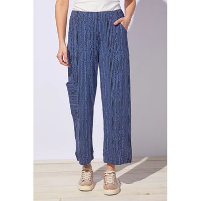Woodblock Stripe Cotton Slub J Pocket Ankle Pant