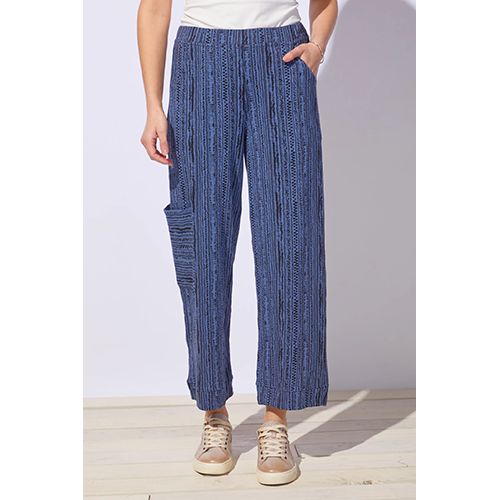 Woodblock Stripe Cotton Slub J Pocket Ankle Pant